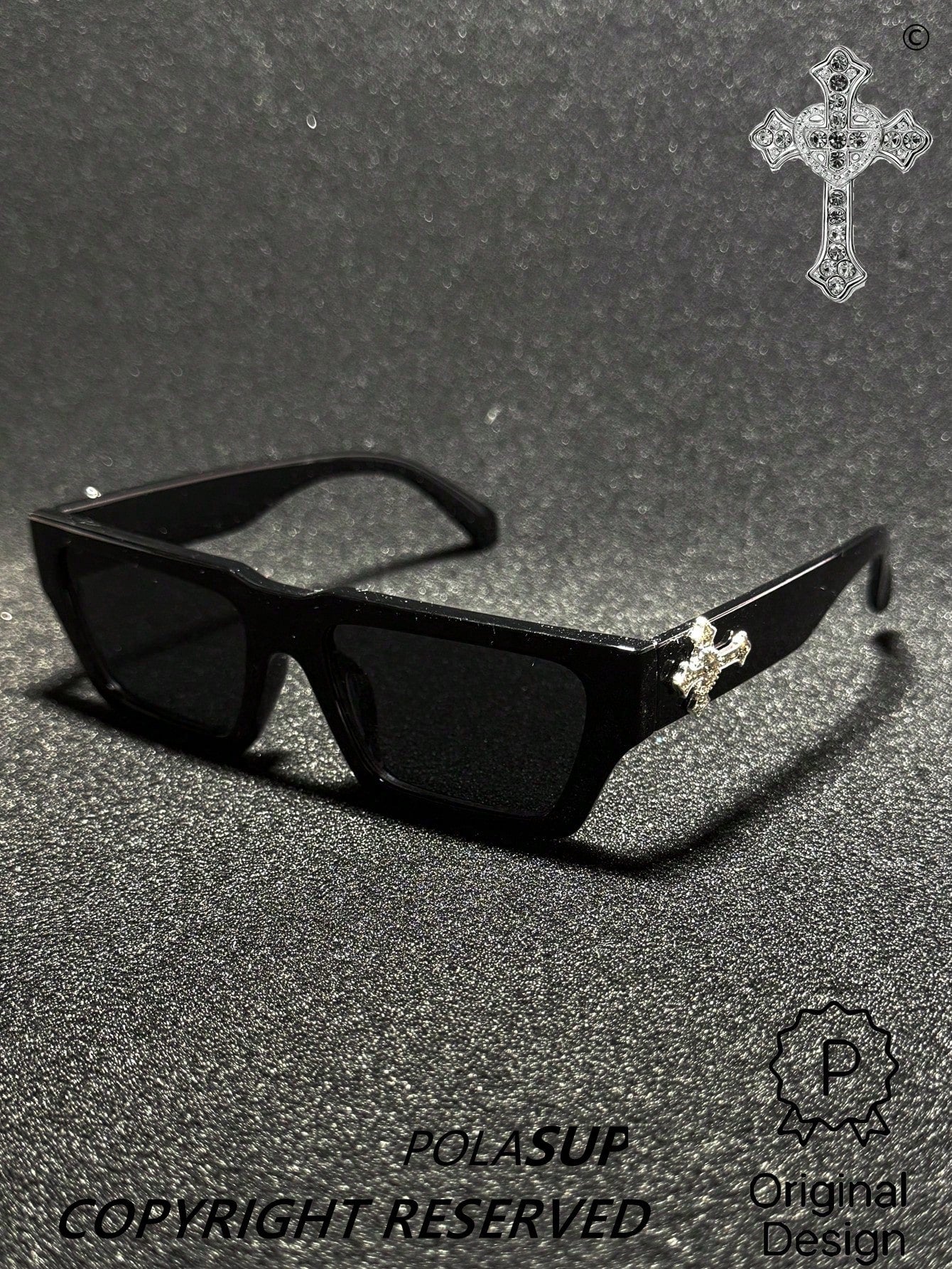 Rhinestone Cross Flat Top Retro Sport Fashion Glasses