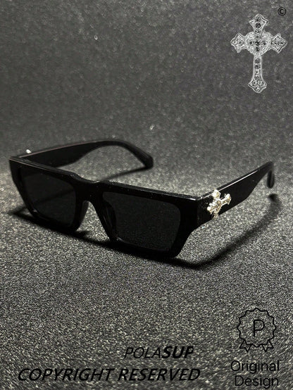 Rhinestone Cross Flat Top Retro Sport Fashion Glasses