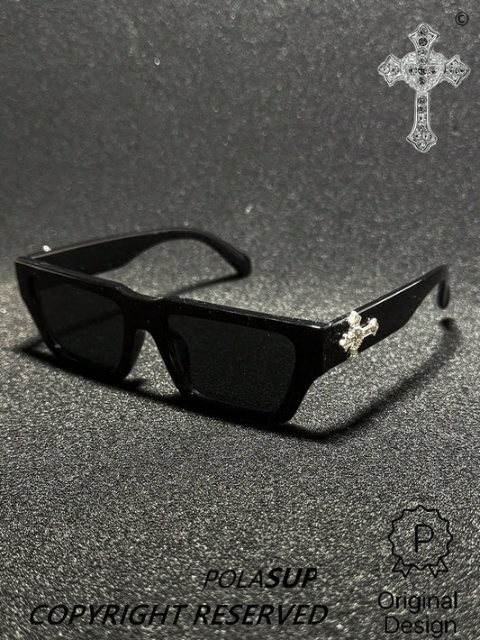 Rhinestone Cross Flat Top Retro Sport Fashion Glasses