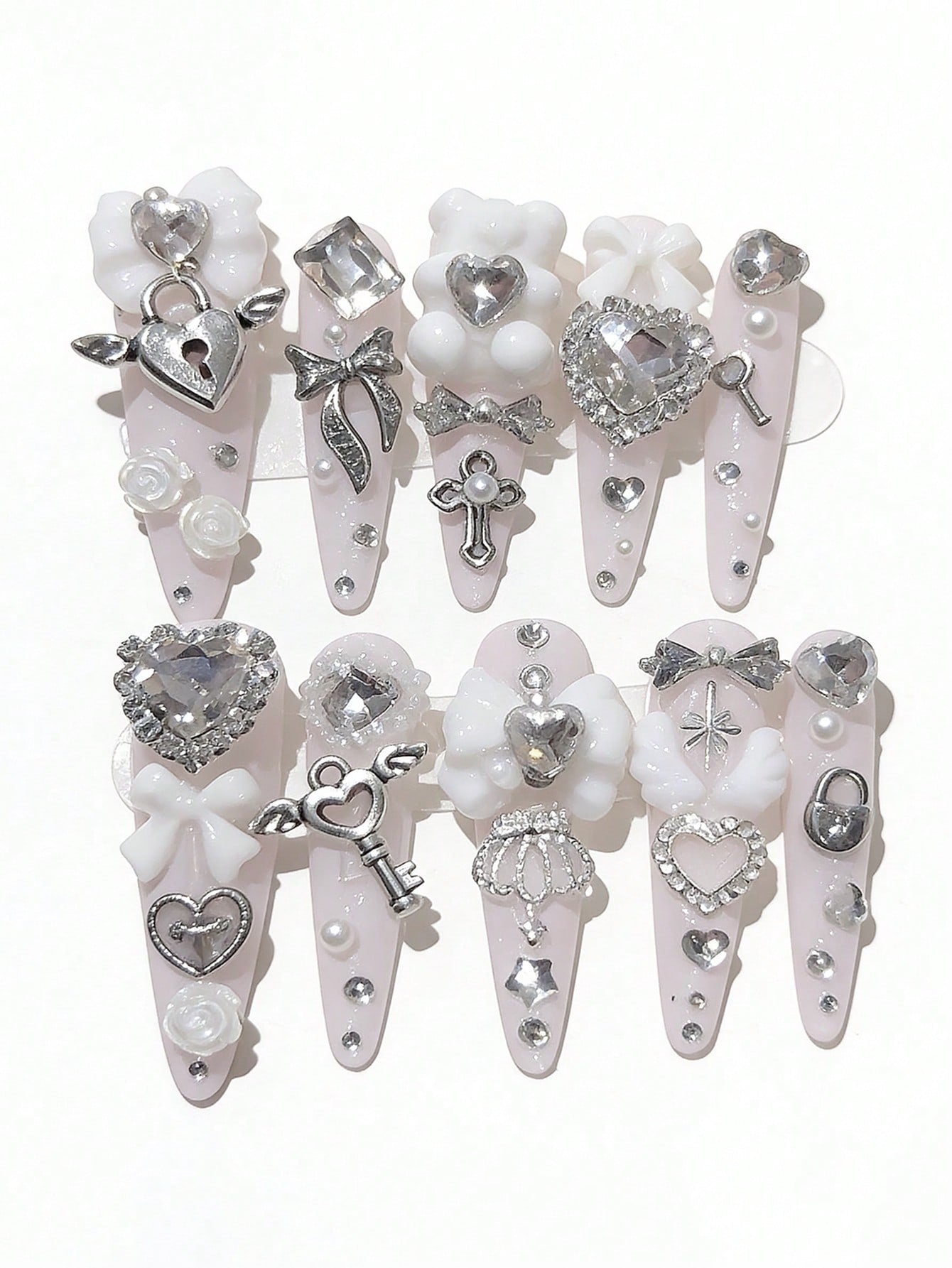 Anime 10pcs Y2K Heart & Star Press-On Nails