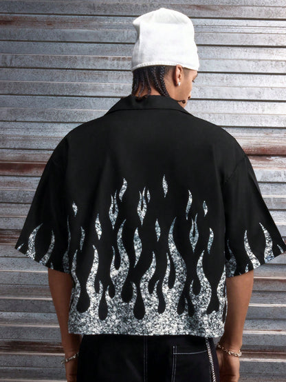 Men's Flame Print Casual Loose Shirt