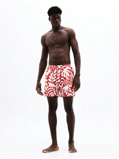 Men's Tropical Floral Print Beach Swim Trunks