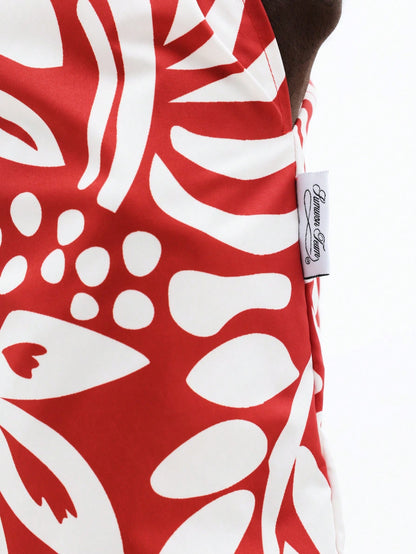 Men's Tropical Floral Print Beach Swim Trunks