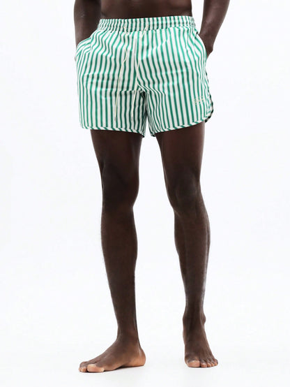 Men's Vintage Striped Elastic Waist Swim Trunks
