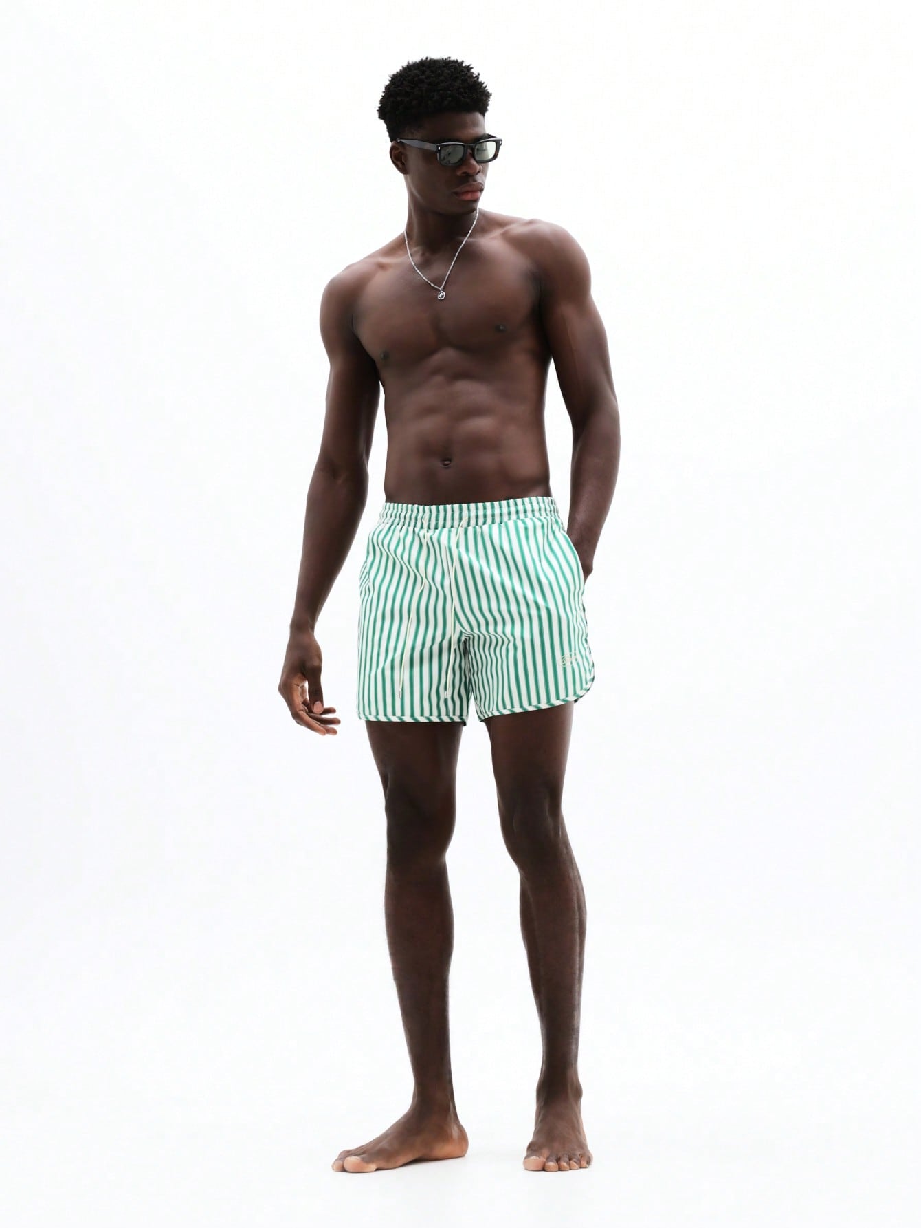 Men's Vintage Striped Elastic Waist Swim Trunks