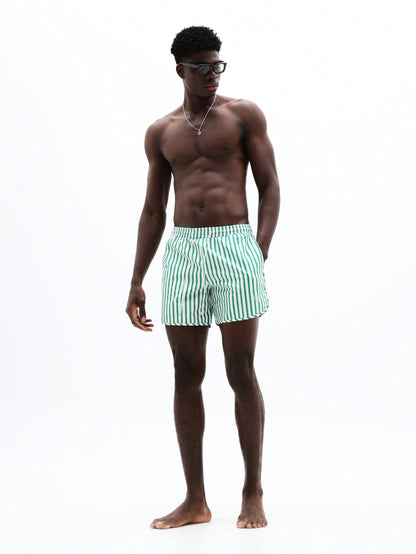 Men's Vintage Striped Elastic Waist Swim Trunks