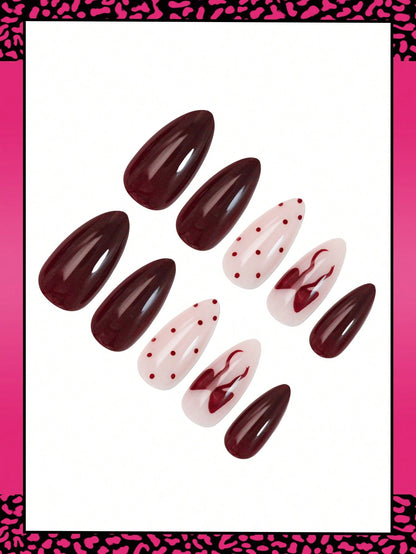 Red Polka Dot Bow Almond Press-On Nail Set (24pcs)