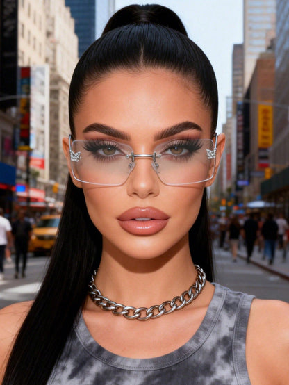 Vintage Y2K Frameless Butterfly Metal Rectangular Glasses