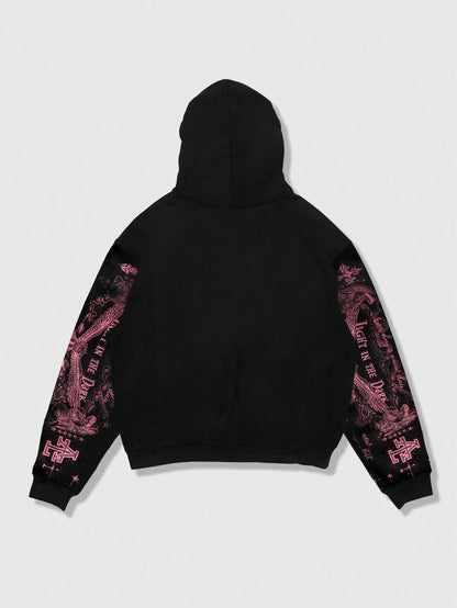 Men's Angel Graphic Zip-Up Fleece Y2K Hoodie