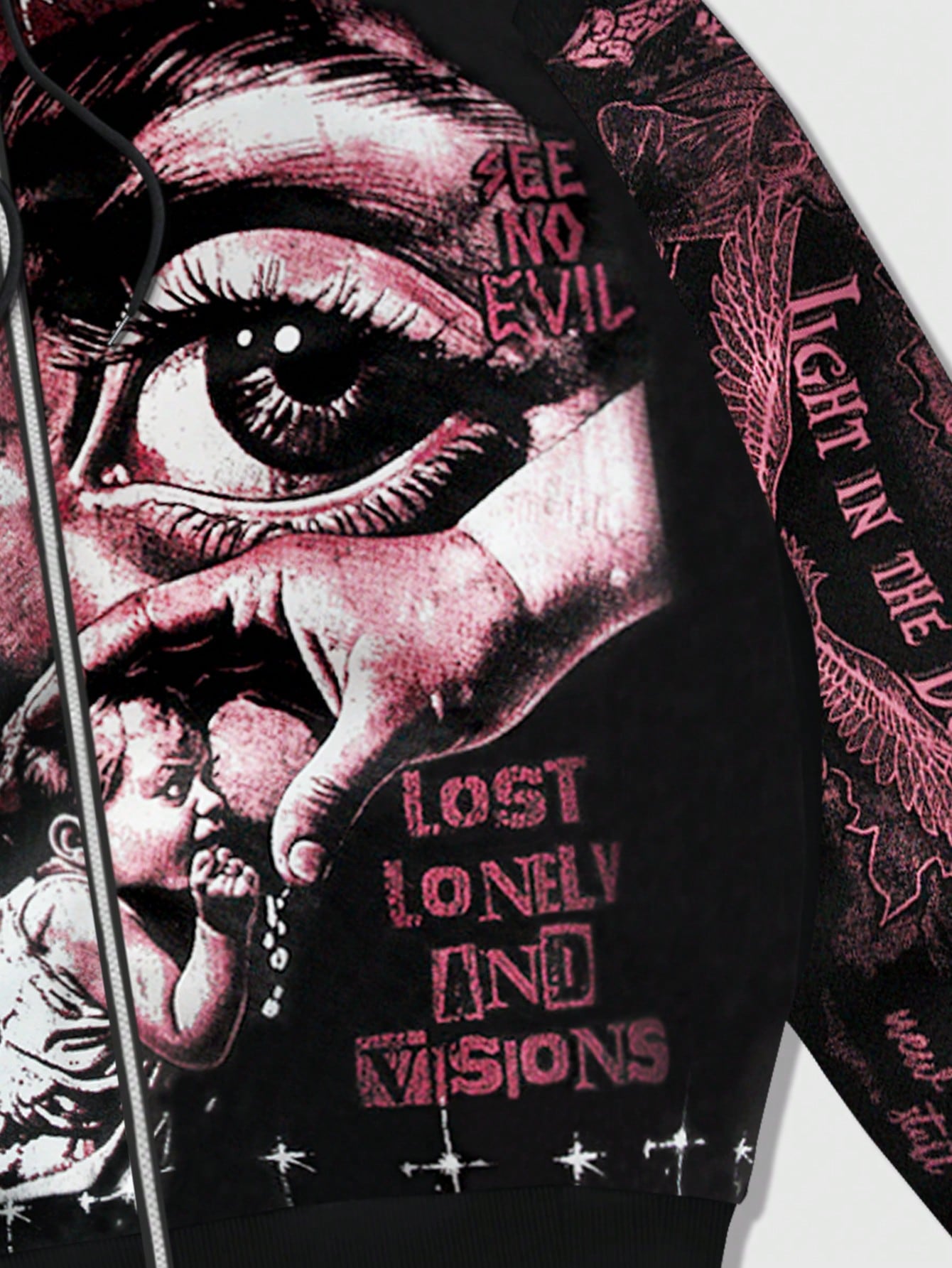 Men's Angel Graphic Zip-Up Fleece Y2K Hoodie