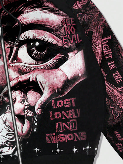 Men's Angel Graphic Zip-Up Fleece Y2K Hoodie