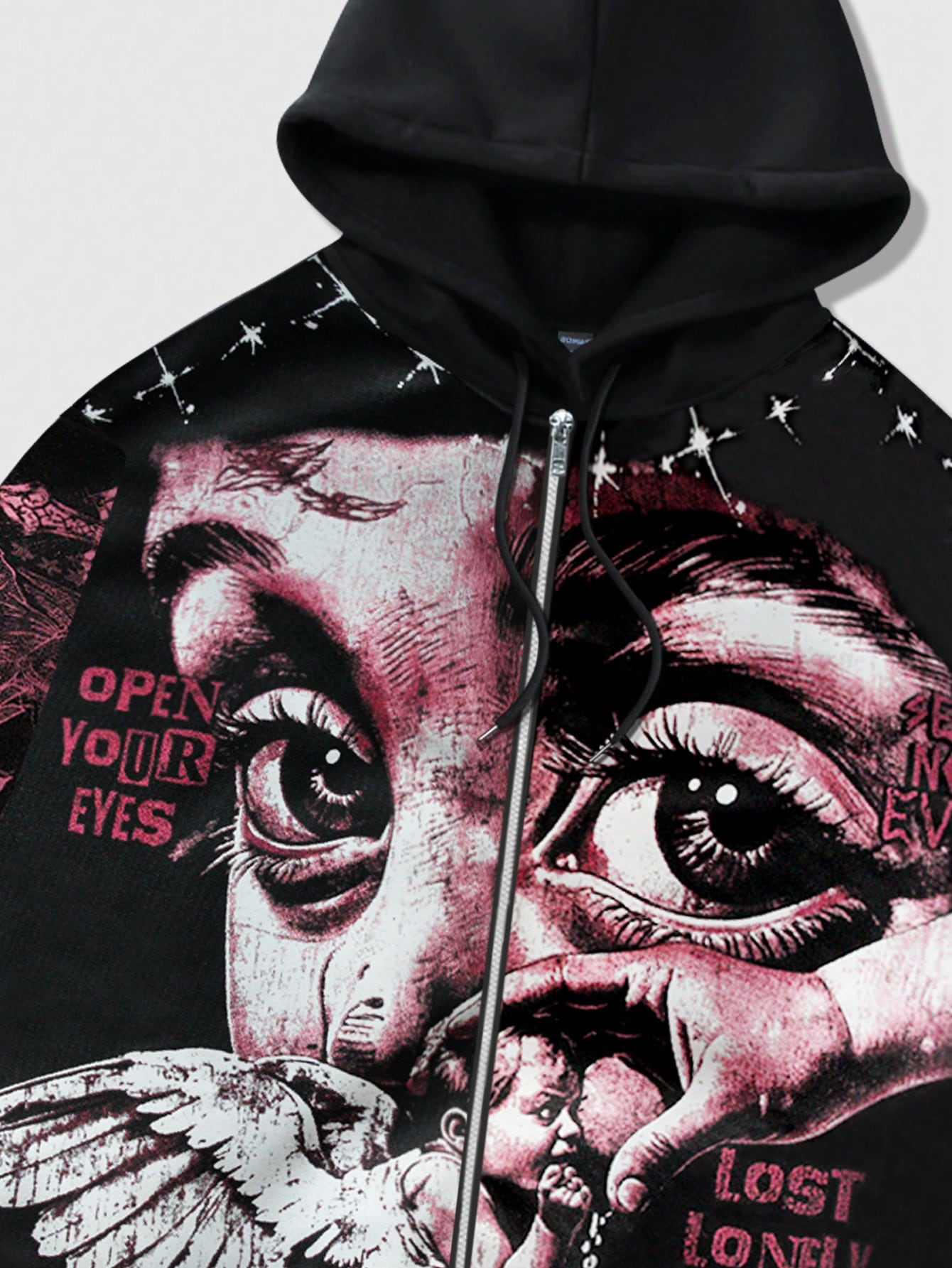 Men's Angel Graphic Zip-Up Fleece Y2K Hoodie