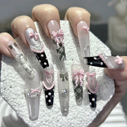 10pcs Sweet Cool Y2K Handmade Bow Press-On Nails