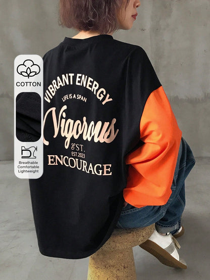Colorblock Graphic Crew Neck Long Sleeve T-Shirt