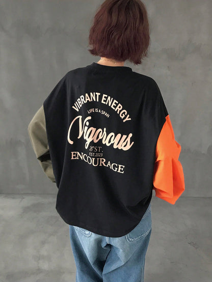 Colorblock Graphic Crew Neck Long Sleeve T-Shirt