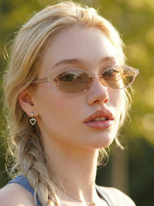 Vintage Champagne Oval Small Frame Fashion Glasses