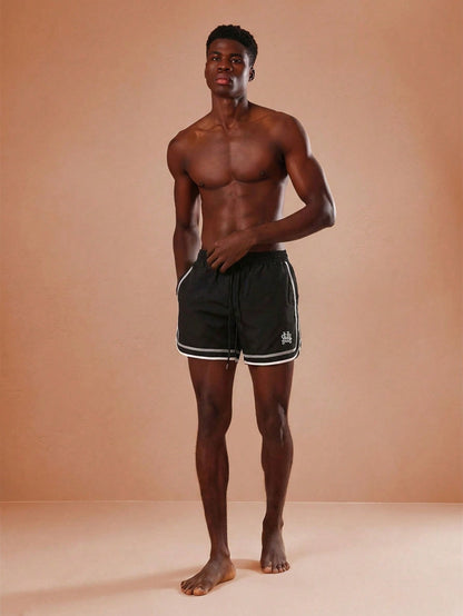 Men's Curved Hem Contrast Trim Beach Shorts