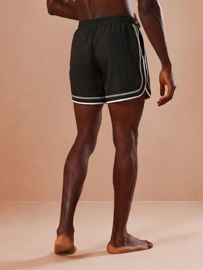 Men's Curved Hem Contrast Trim Beach Shorts