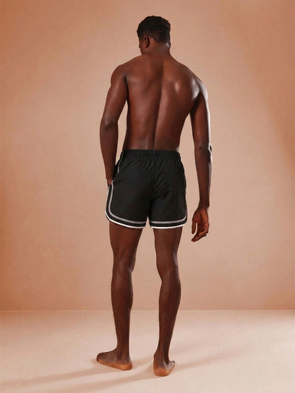 Men's Curved Hem Contrast Trim Beach Shorts