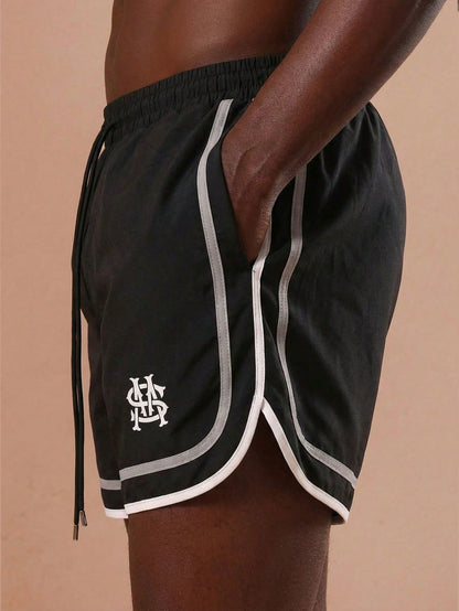 Men's Curved Hem Contrast Trim Beach Shorts