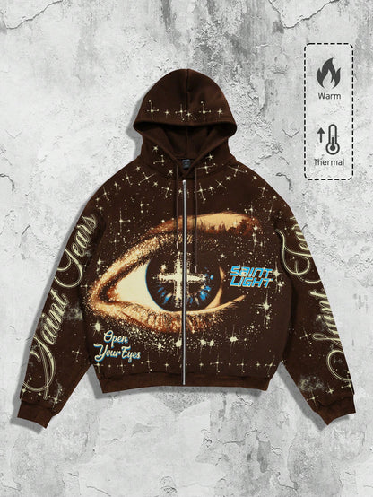 Men's Red Punk Graphic Zip-Up Y2K Streetwear Hoodie