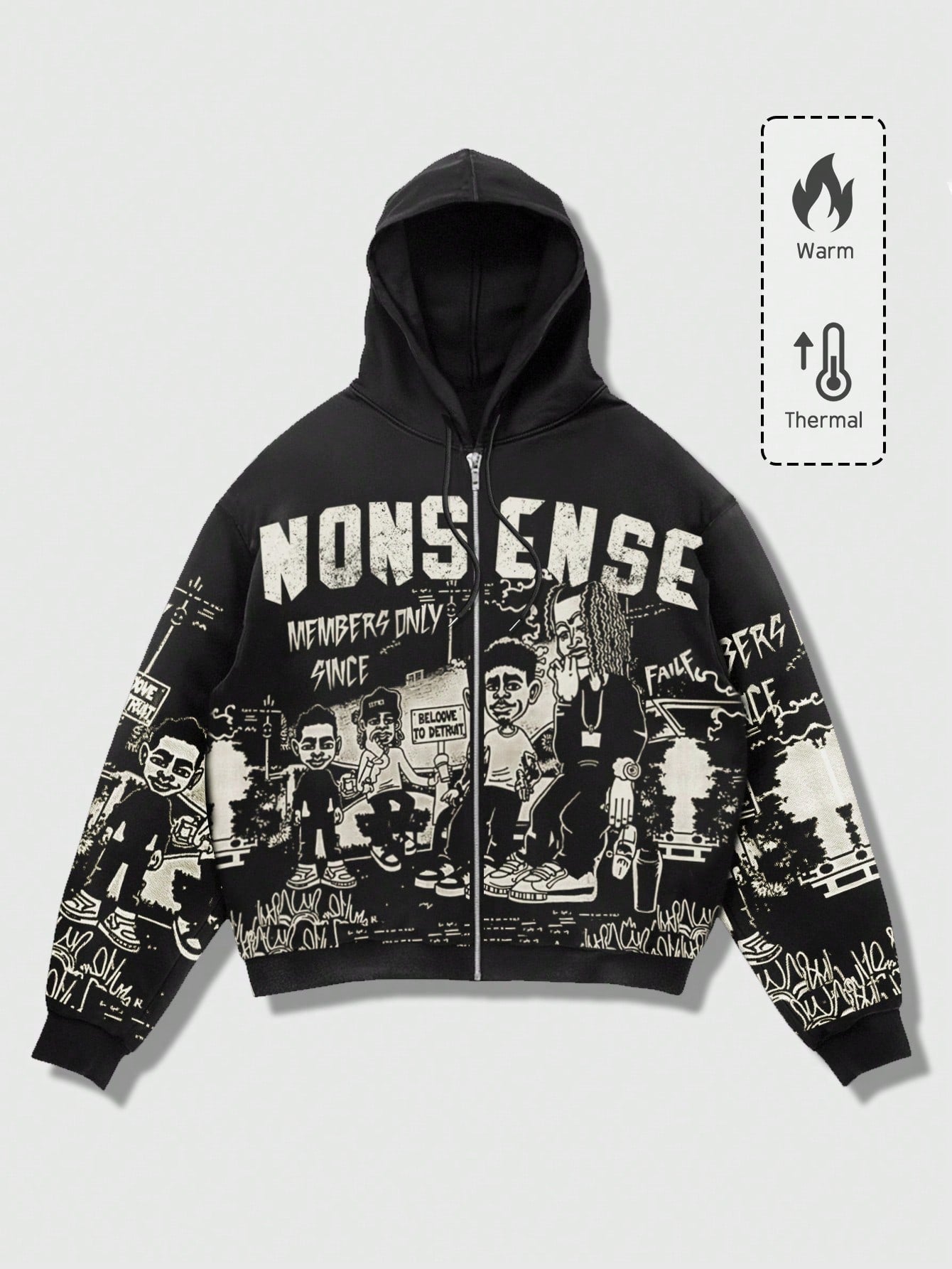 Men Cartoon Letter Graphic Zip Hoodie