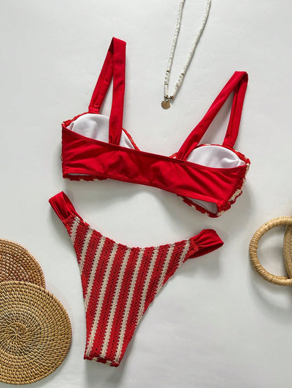Textured Striped Snail Decor 2-Piece Bikini Set