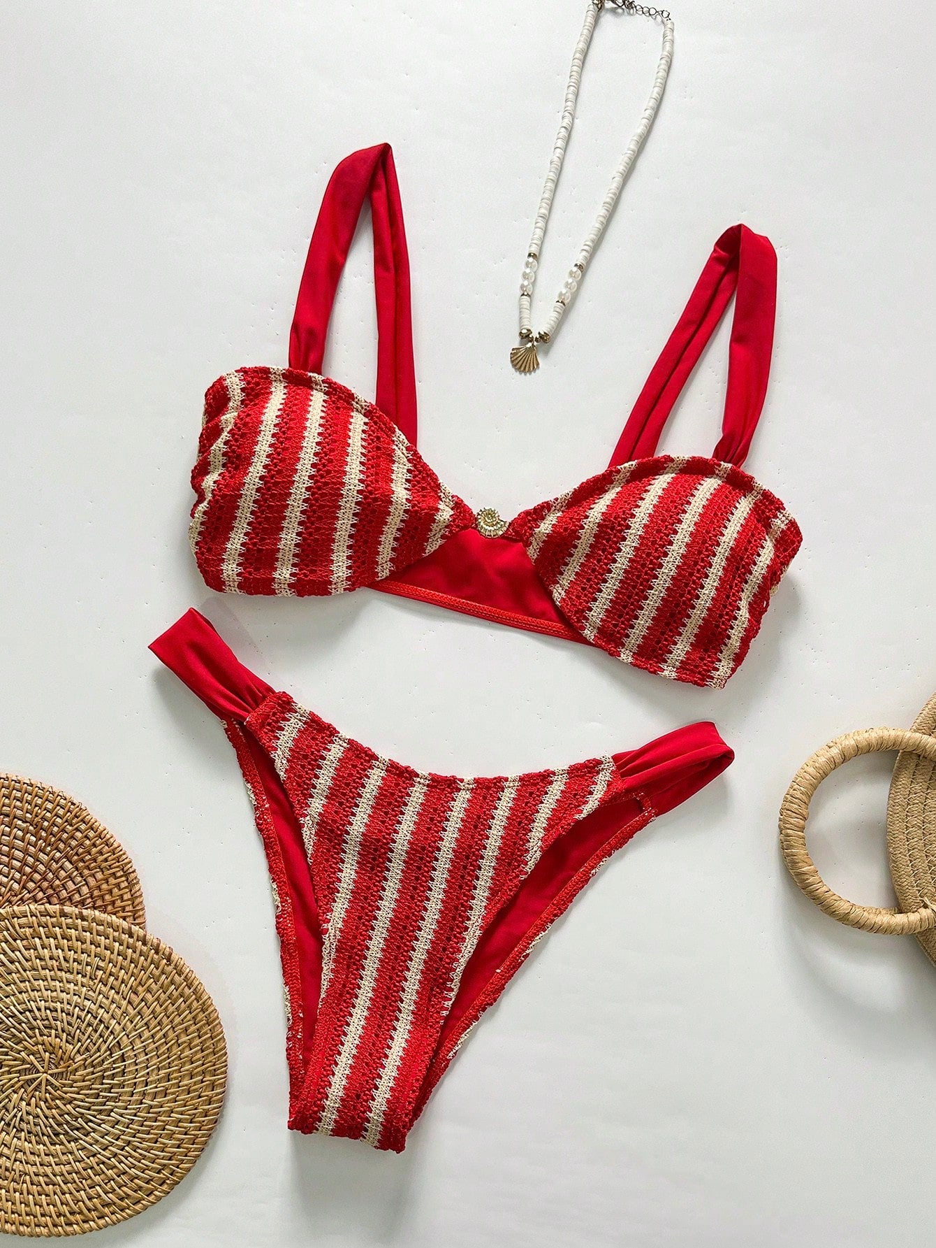 Textured Striped Snail Decor 2-Piece Bikini Set