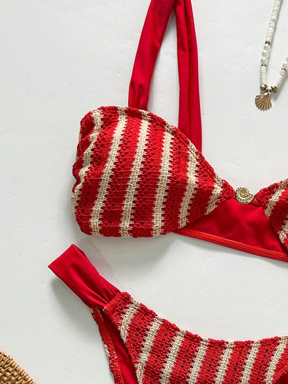 Textured Striped Snail Decor 2-Piece Bikini Set