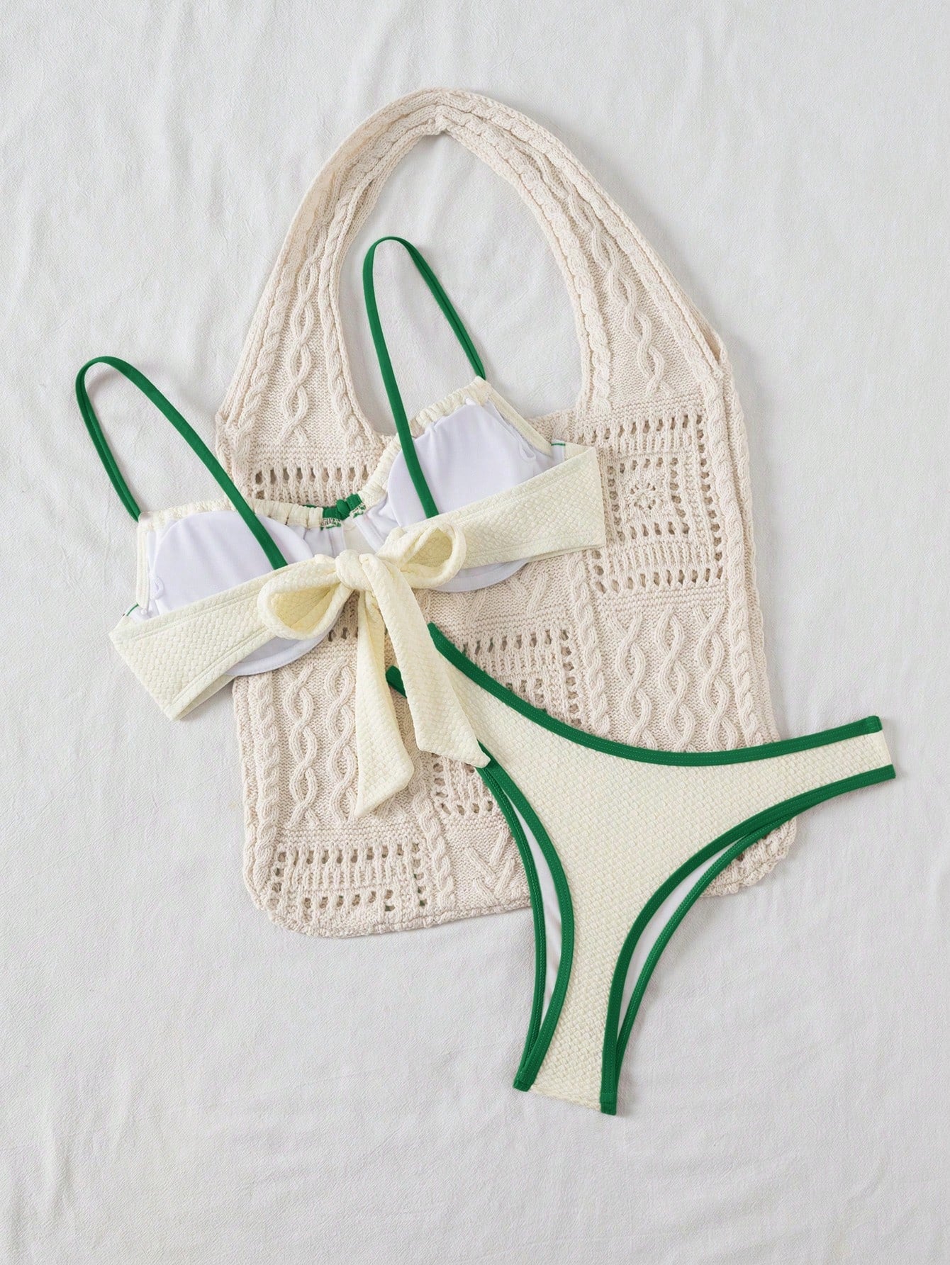 Contrast Color Bow Tie Bikini Swimwear Set
