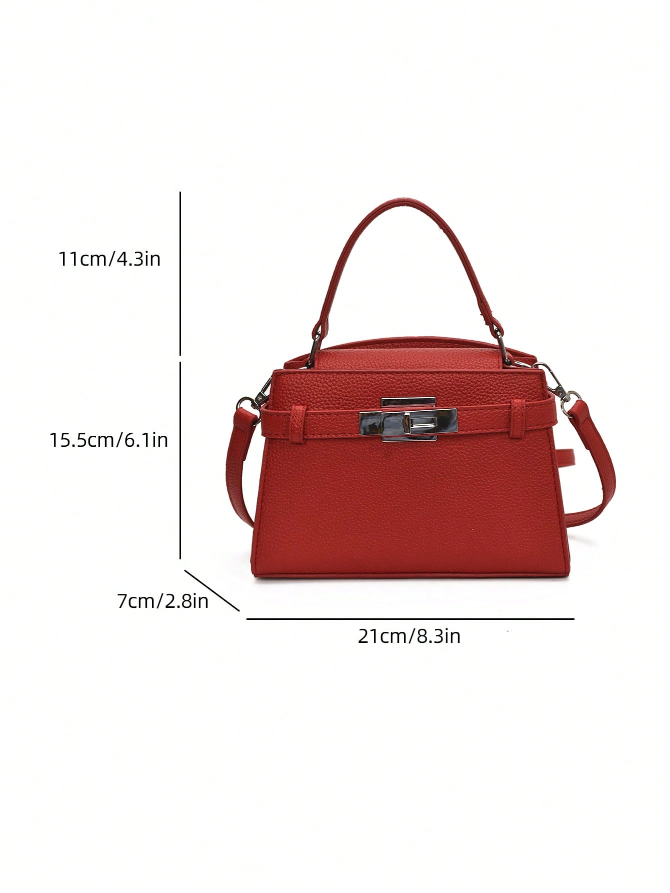Classic Bright Red Handbag with Hardware Lock Decor