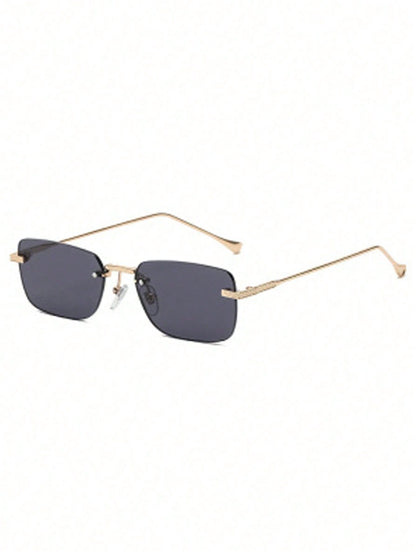 Frameless Retro Square Metal Glasses with Rivet Detail