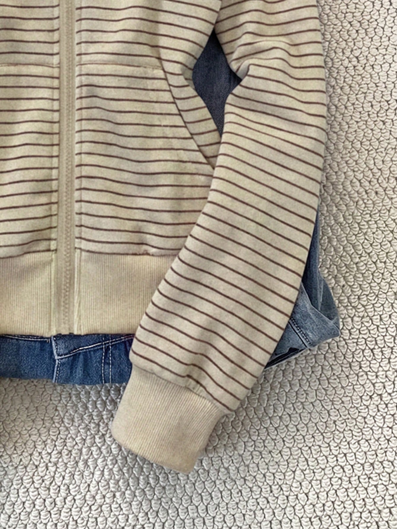 Casual Striped Hoodie with Warm Fur Collar