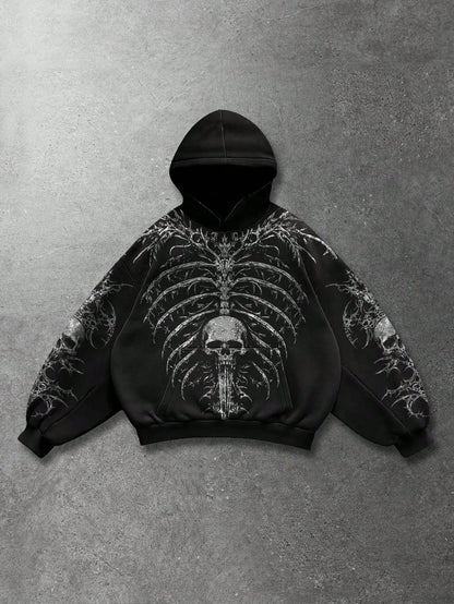 Men Casual Skull Graphic Loose Hoodie