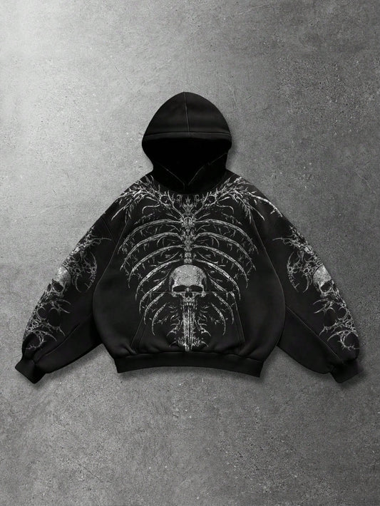 Men Casual Skull Graphic Loose Hoodie