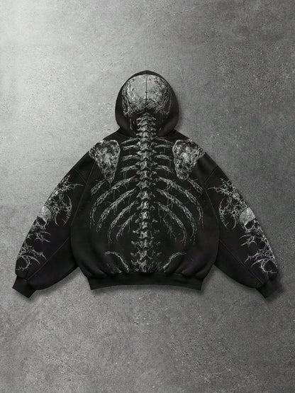 Men Casual Skull Graphic Loose Hoodie