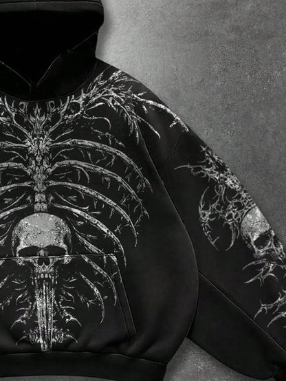 Men Casual Skull Graphic Loose Hoodie