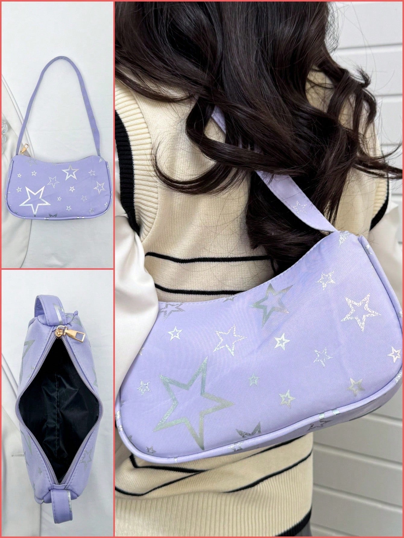 Simple Black Solid Color Flap Underarm Shoulder Bag