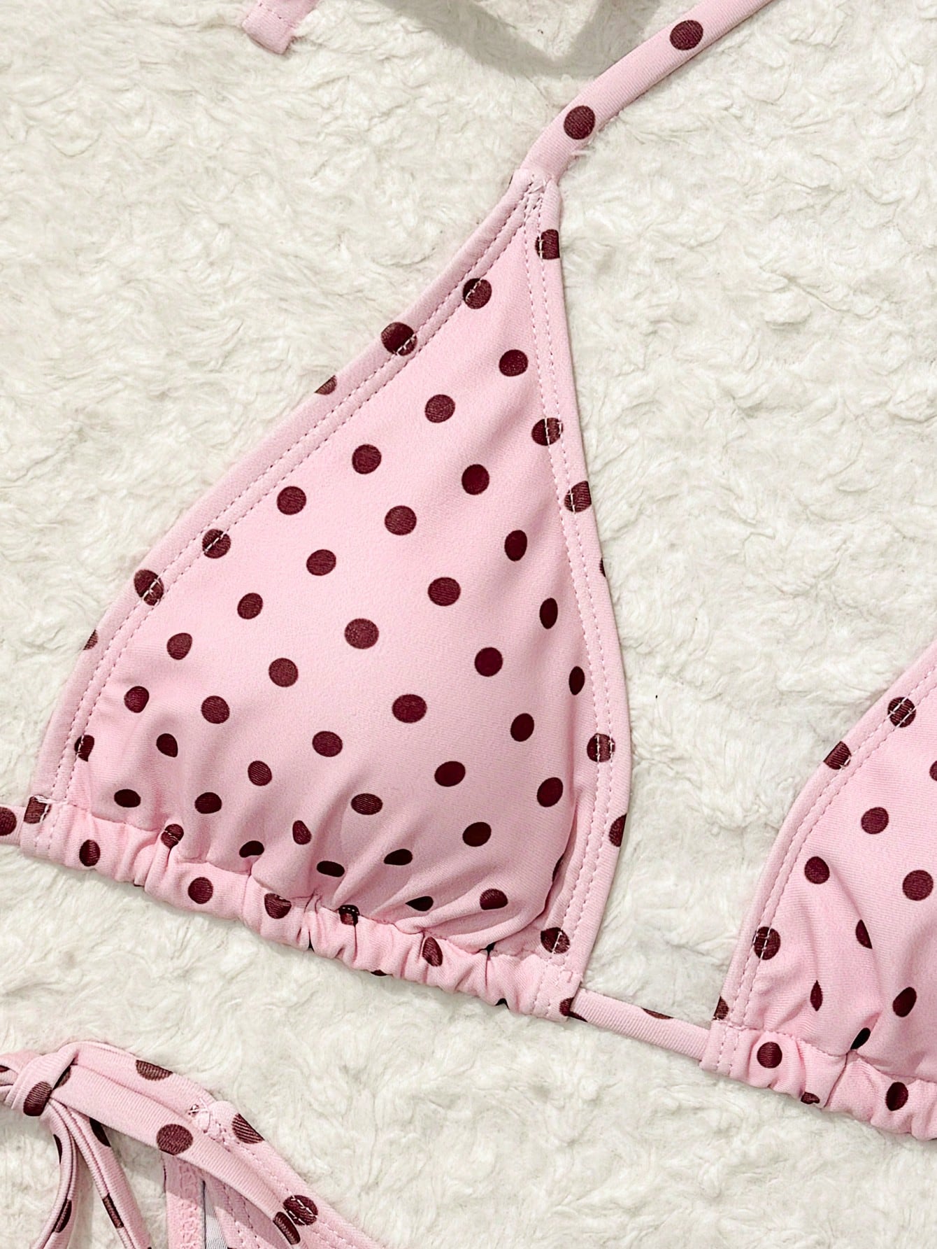 Polka Dot Print 3-Piece Ruched Triangle Bikini Set
