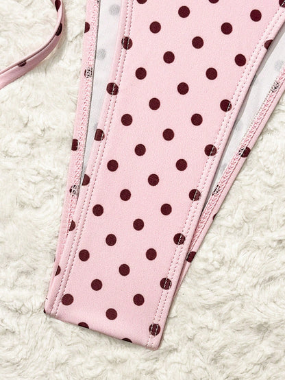 Polka Dot Print 3-Piece Ruched Triangle Bikini Set