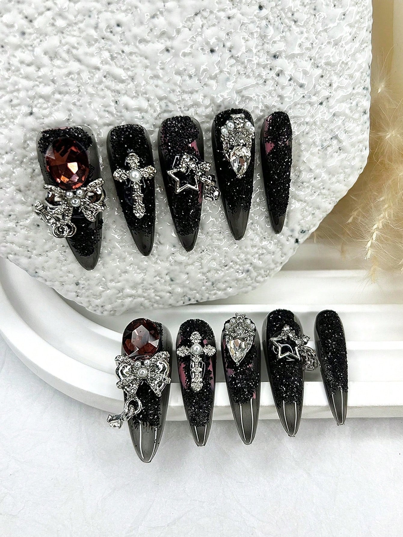 Luxury Y2K Purple Butterfly Rhinestone Press-On Nails