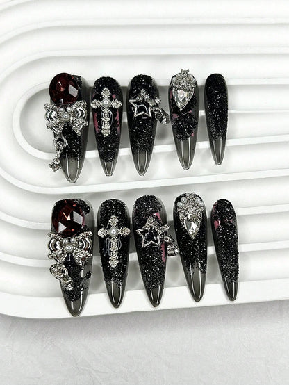 Luxury Y2K Purple Butterfly Rhinestone Press-On Nails