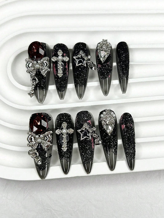 Luxury Y2K Purple Butterfly Rhinestone Press-On Nails