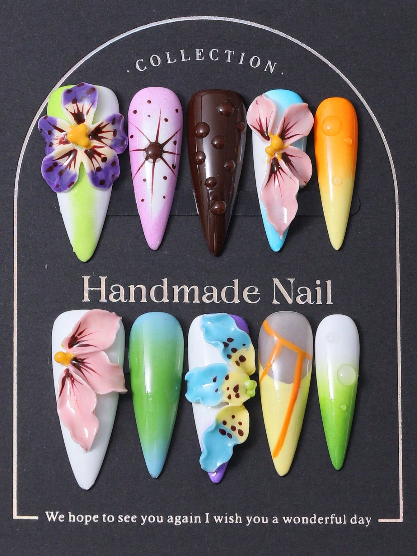 Y2K Green French Rhinestone Long Pointed Nails