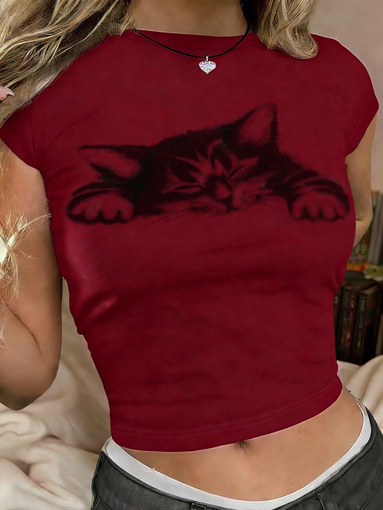 Women’s Cute Short Sleeve Cat Pattern Summer T-Shirt