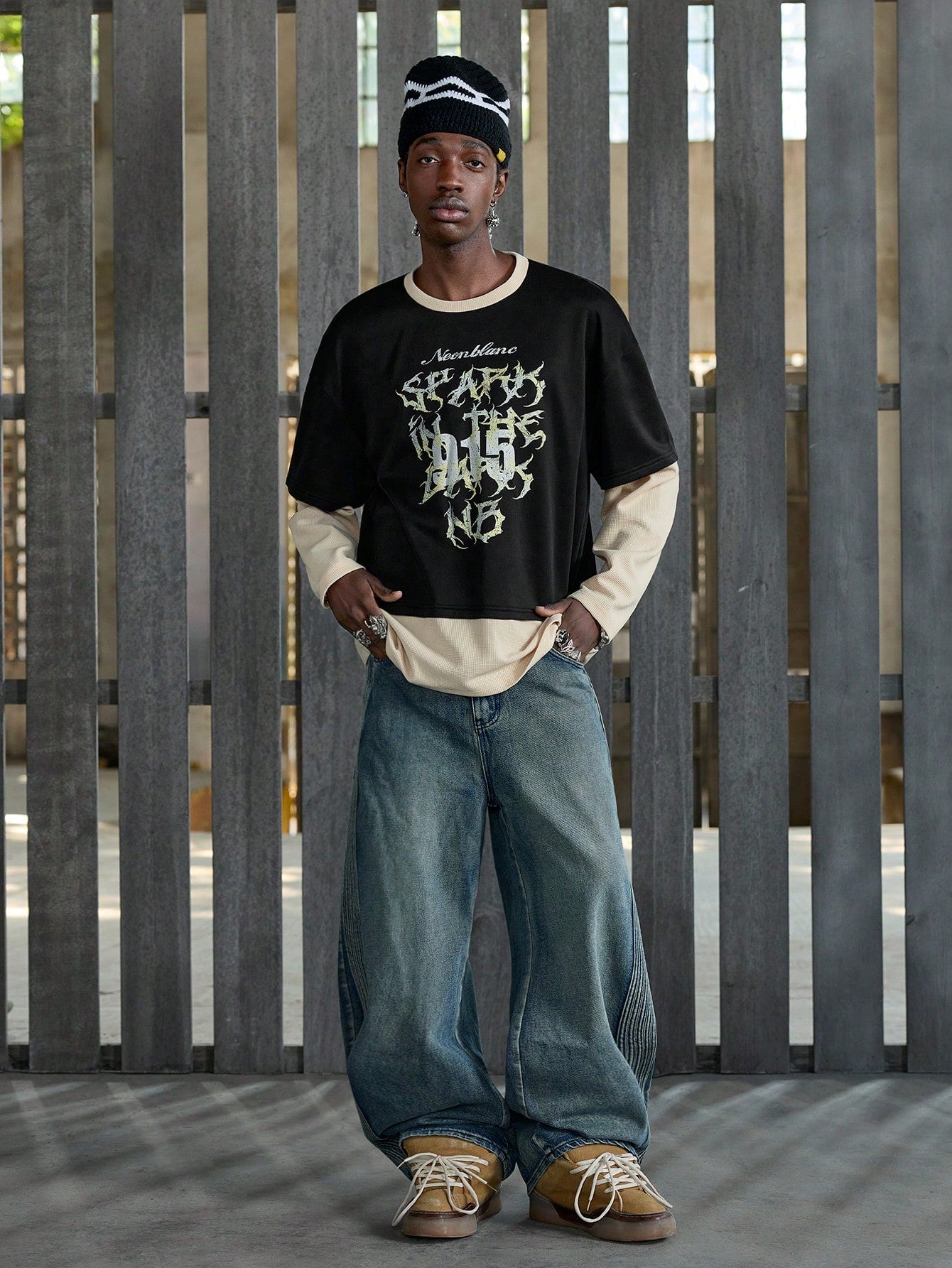Men 2-In-1 Waffle Colorblock Long Sleeve T-Shirt