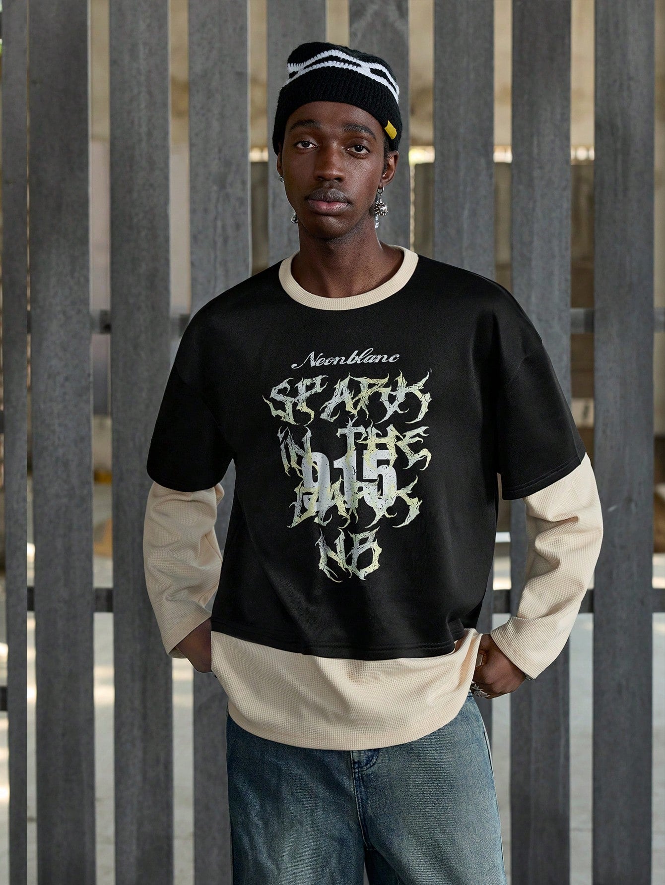 Men 2-In-1 Waffle Colorblock Long Sleeve T-Shirt