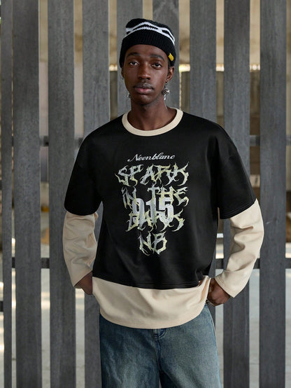 Men 2-In-1 Waffle Colorblock Long Sleeve T-Shirt