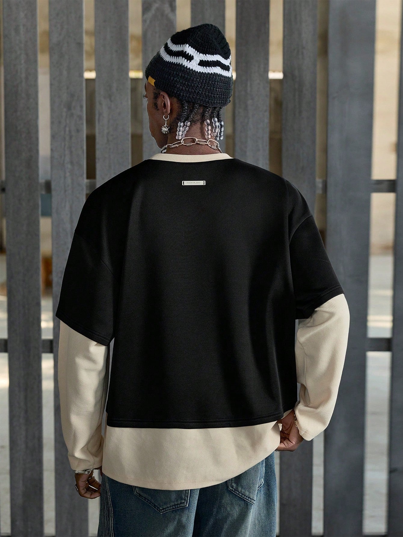 Men 2-In-1 Waffle Colorblock Long Sleeve T-Shirt