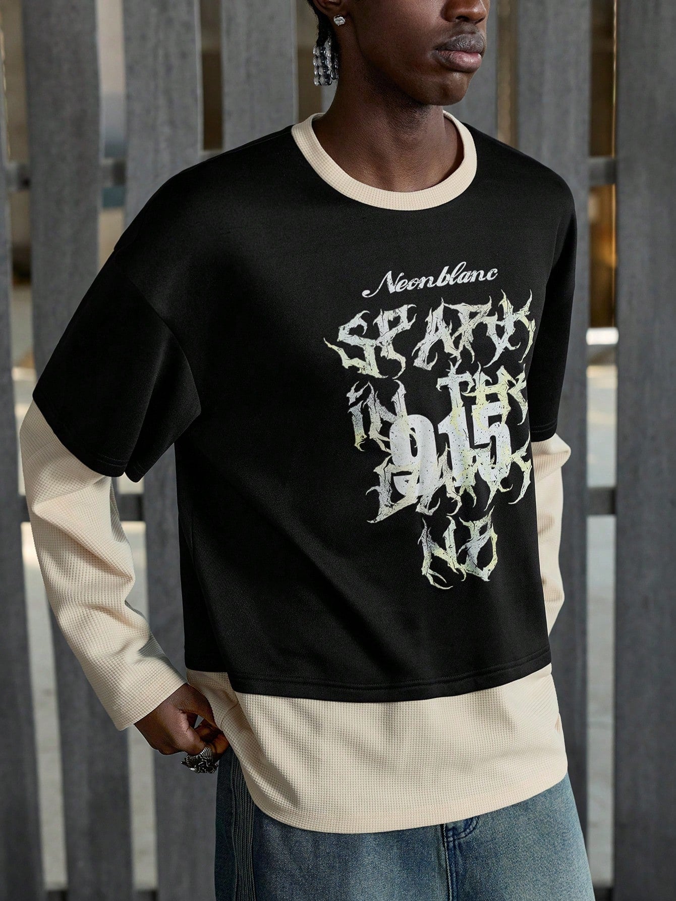 Men 2-In-1 Waffle Colorblock Long Sleeve T-Shirt